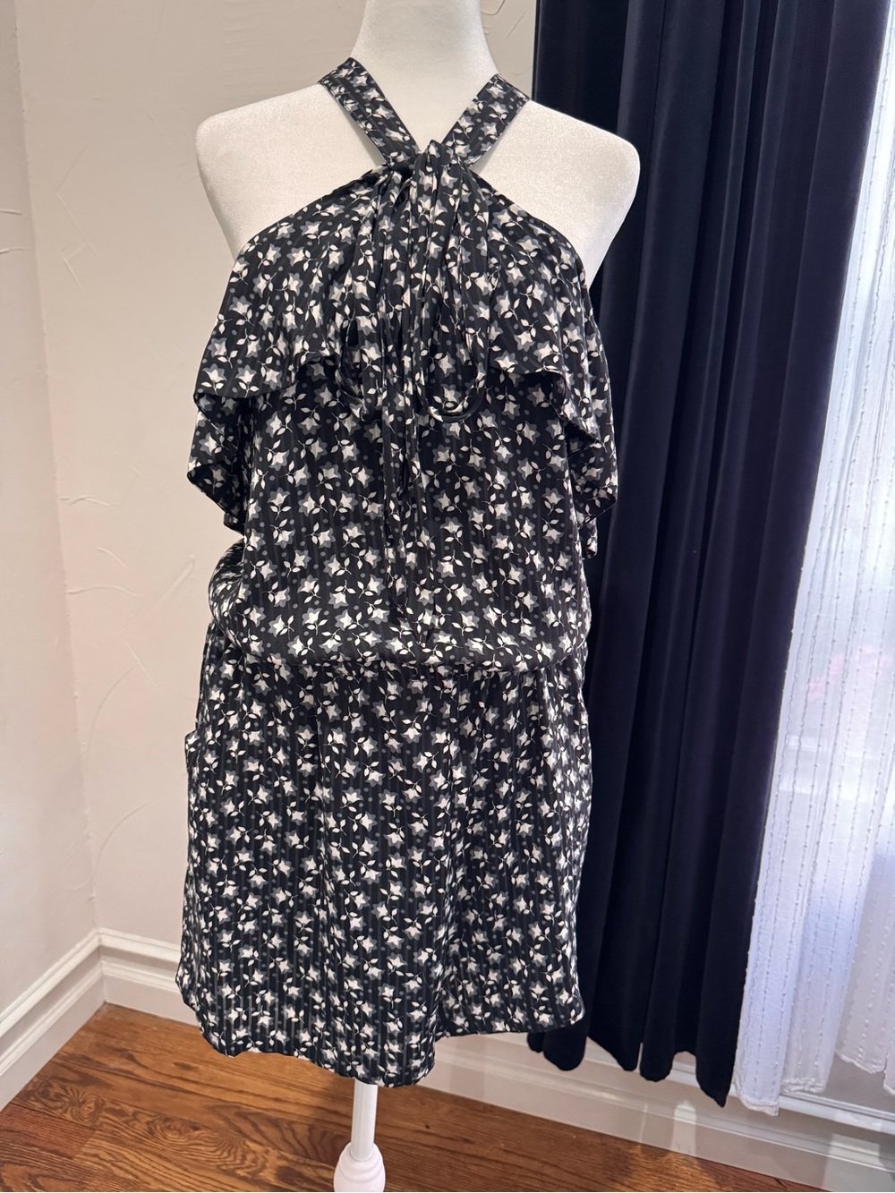 Black & White Floral Halter Romper